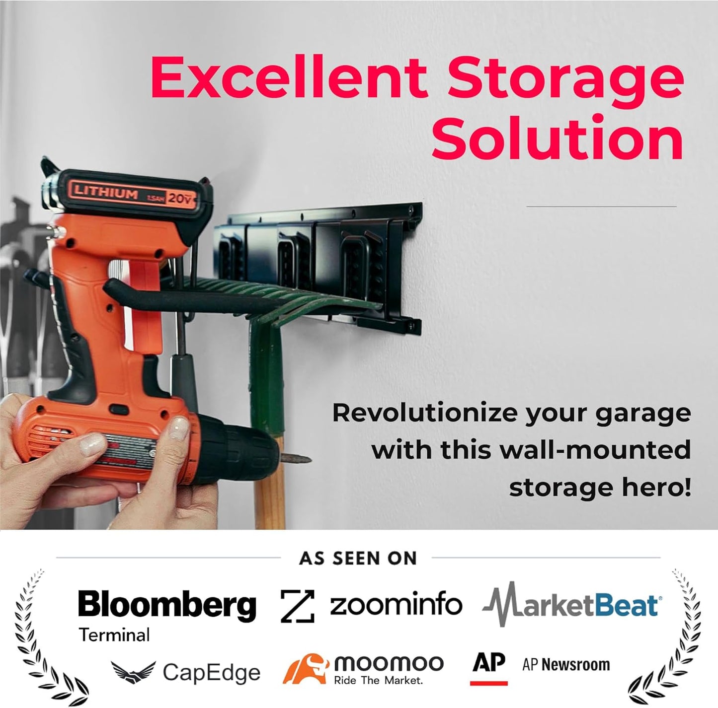 TIDYME Garage Tool Organizer - Sturdy Wall Mount Storage Rack with Adjustable Hooks | 64 Inches, 400lbs Capacity