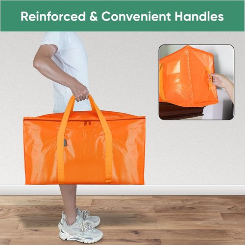BALEINE Oversized Moving Bags - Heavy-Duty Storage Totes with Reinforced Handles | 2-Pack (Orange)