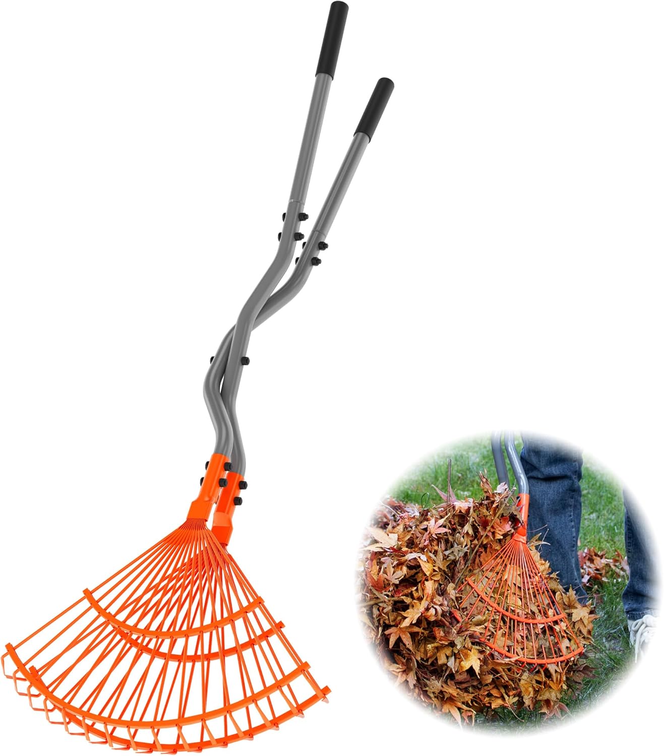 Walensee Heavy Duty Leaf Rake - Long Steel Handle Leaf Picker & Multi-Use Garden Claw for Easy Cleanup