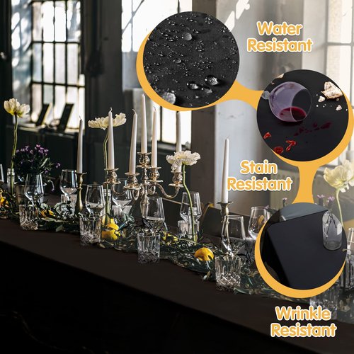 BRILLMAX 4 Pack Black Tablecloths 90 x 132 Inch for 6ft Rectangle Tables - 150 GSM Polyester Fabric, Floor Length Drop, Water, Stain & Wrinkle Resistant Cloth Cover for Wedding Reception Banquet