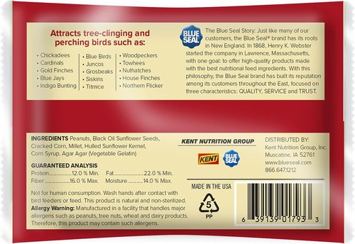 Blue Seal Woodpecker Suet Treat Bars - No Mess Bird Feed for Woodpeckers & Cardinals | 8 oz Cakes (Pack of 12)