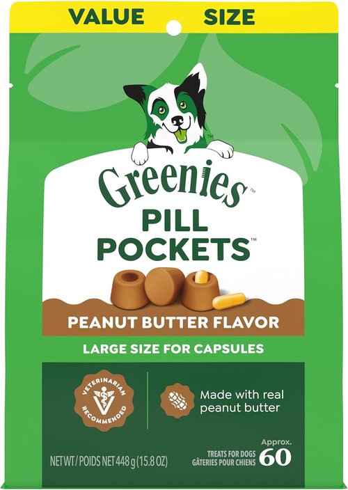 Greenies Pill Pockets - Large Dog Treats for Capsule Medication | Peanut Butter Flavor, 15.8 oz Pouch