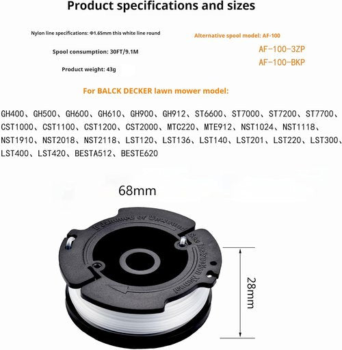 Black & Decker AF-100 Weed Eater Spool - 0.065" Auto Feed String Trimmer Replacement Parts