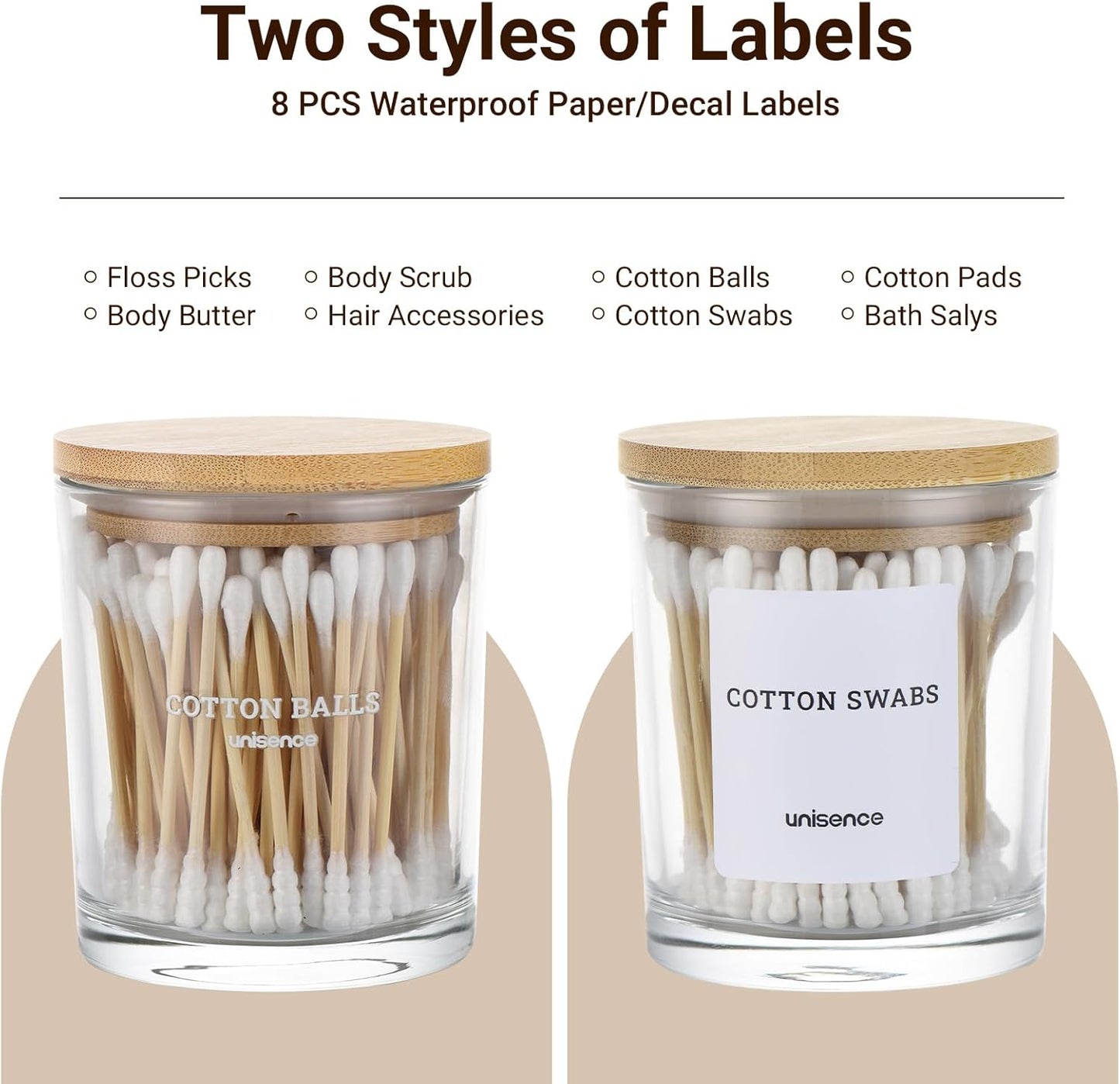 Skiennix Glass Qtip Holder Set - 2 Pack Bathroom Organizer with Lid for Cotton Swabs & Makeup Storage