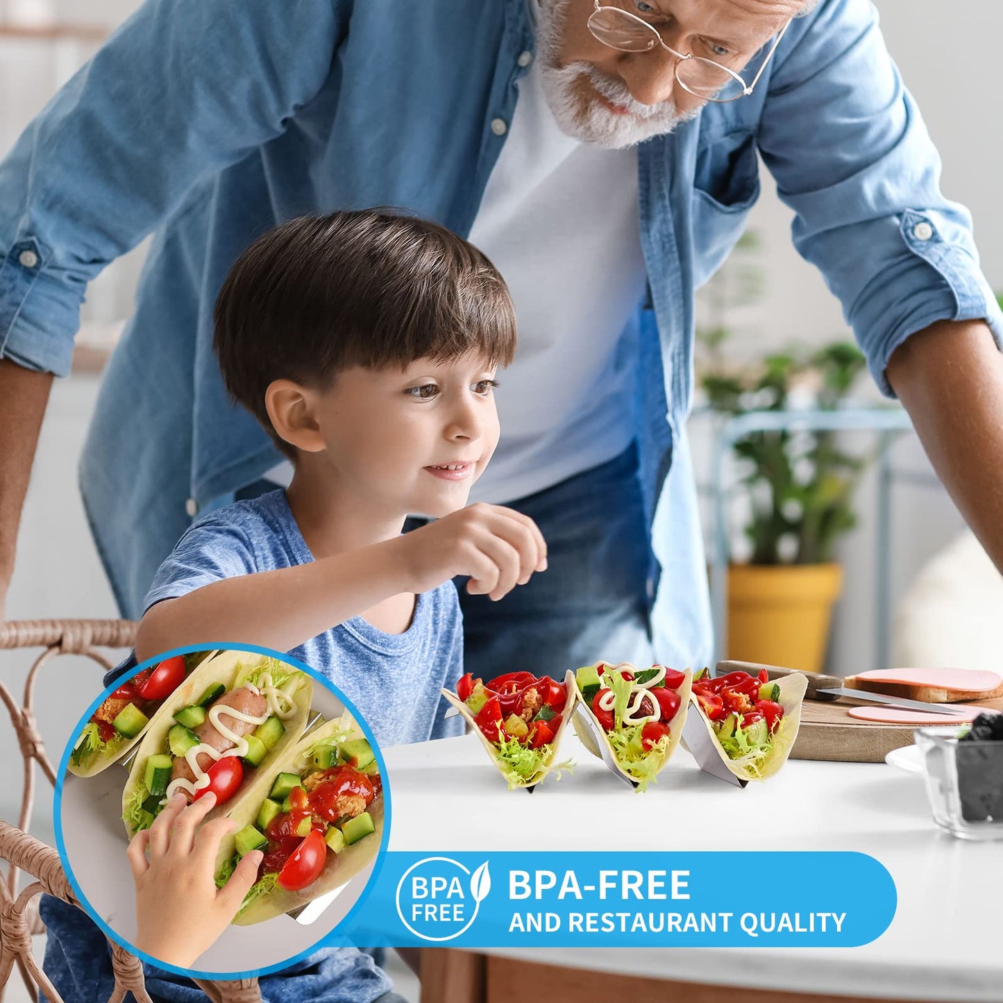 GEIKR Stainless Steel Taco Holders Set of 12 - Each Metal Taco Stands for 3 Tacos - Taco Rack with Handles - Stylish Taco Shell Holders - Oven & Dishwasher & Grill Safe Taco Trays