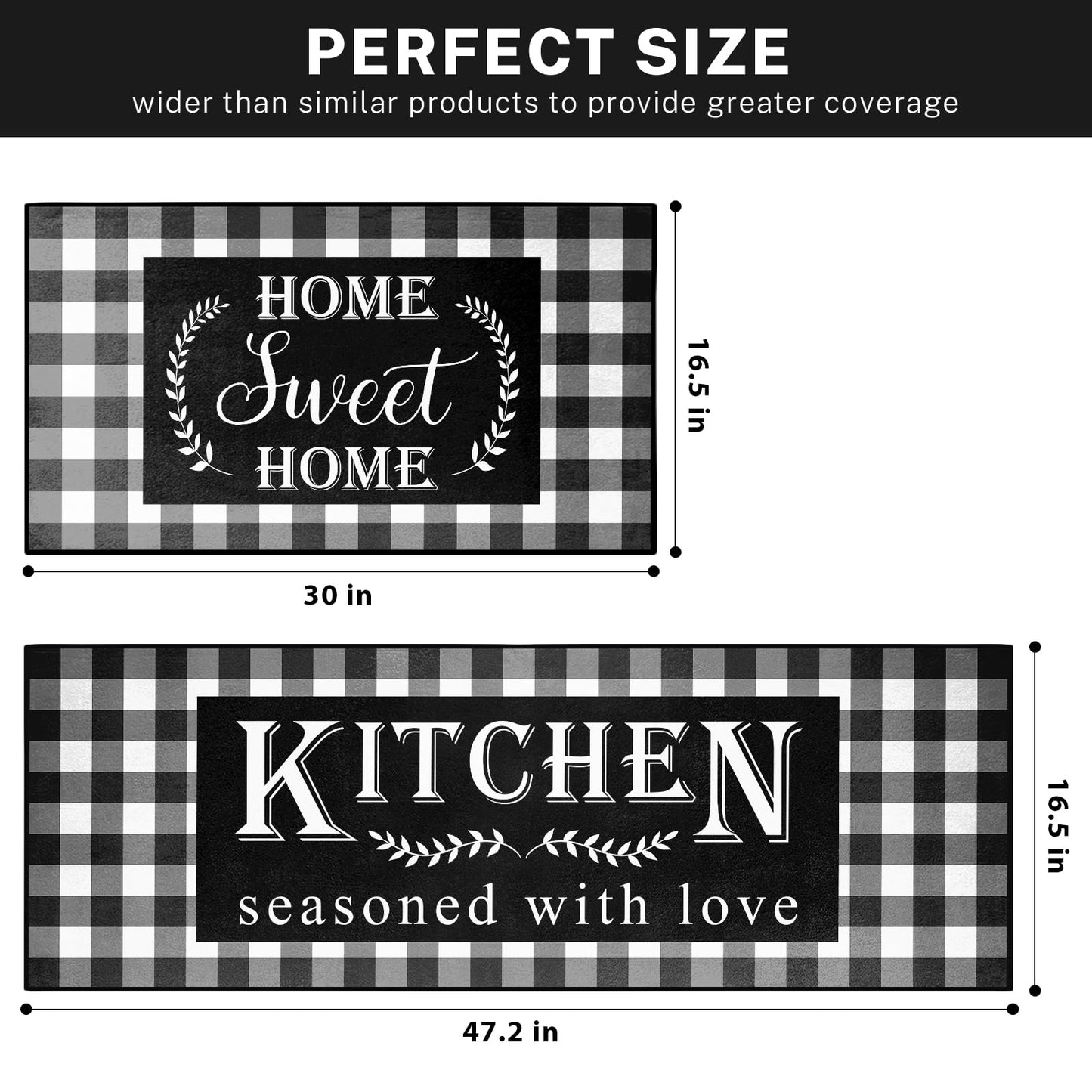 ArtSocket Kitchen Rugs and Mats Non Skid Washable Set of 2, Black White Buffalo Plaid Runner Rug, Farmhouse Quotes Home Kitchen Floor Mat Under Sink Mat Throw Rug for Doormat