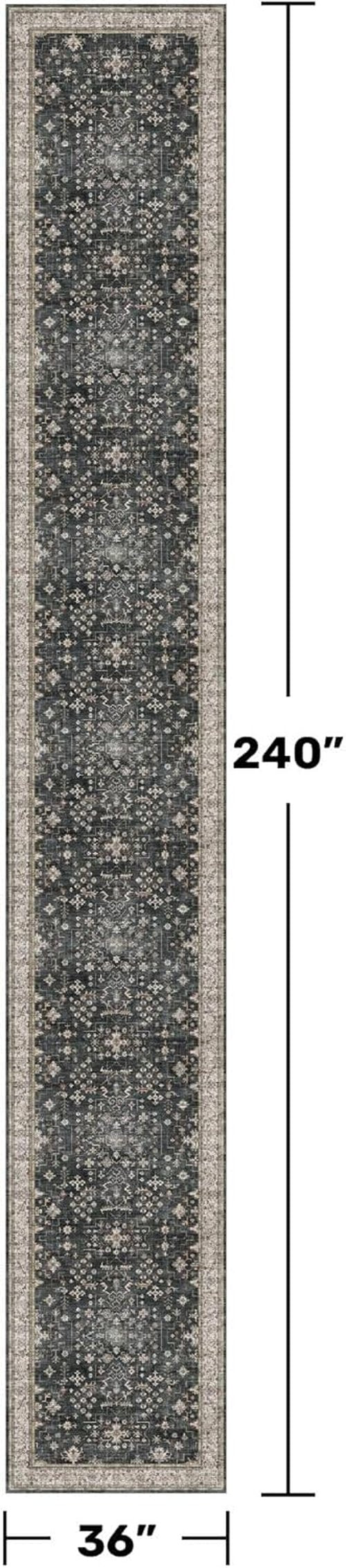 Hazo Haus Black Boho Runner Rug - Washable 3x20 ft | Waterproof, Non-Slip, Stain & Fade Resistant