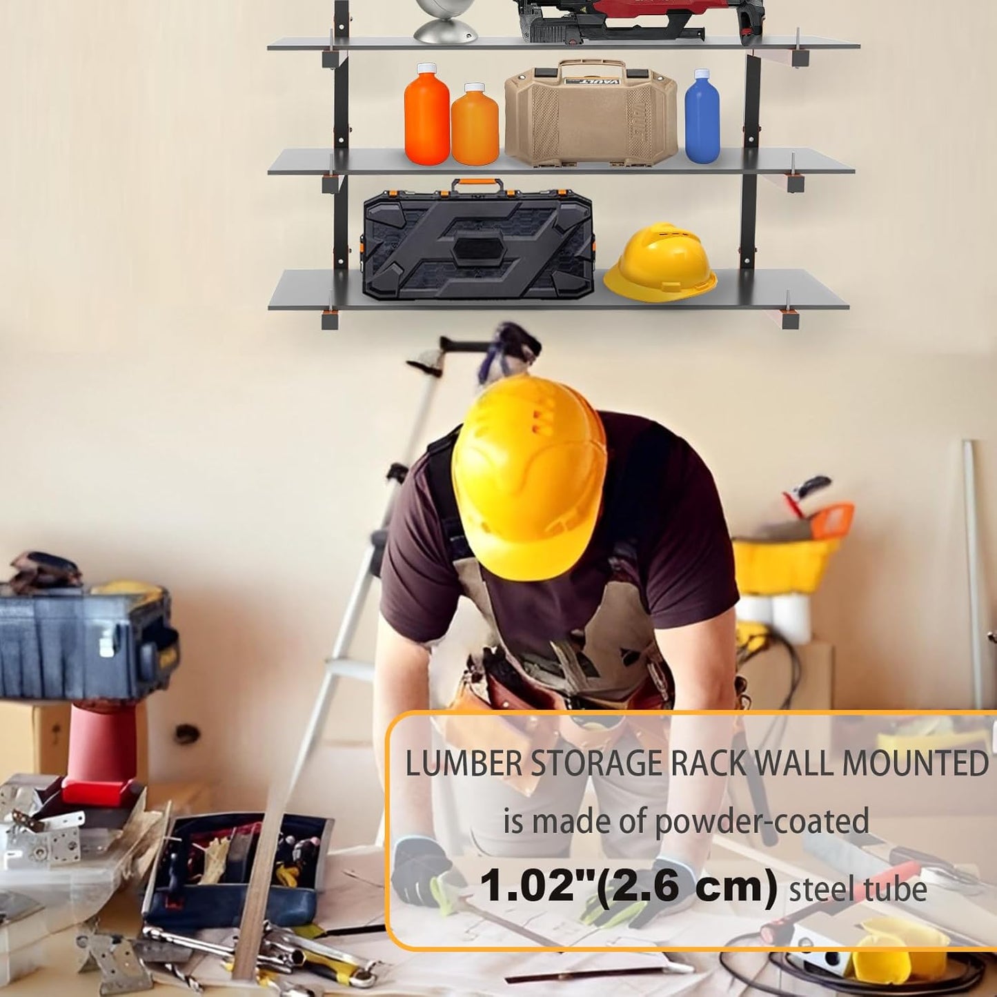 Lumber Rack Heavy Duty Wall Mount Wood Storage Racks - 9-Level Garage Shelving System | 1080 Lbs Capacity, 6 Pack