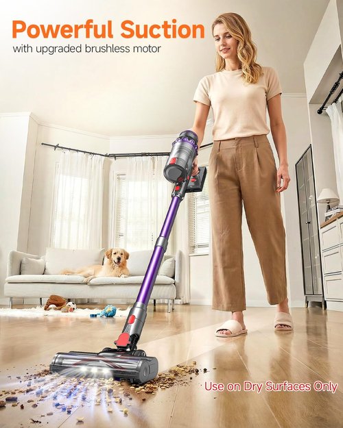 FEPPO Cordless Vacuum Cleaner - Powerful Stick Vacuum with 70-Minute Runtime | Self-Standing, Anti-Tangle Design for Home & Pet Hair