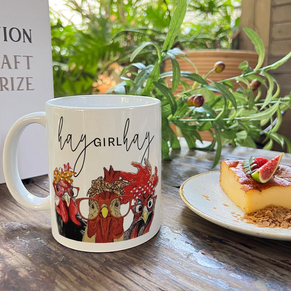 Hay Girl Hay Coffee Mug, Funny Chicken Mug Gifts for Women Chicken Lover Chicken Owner, Mom, Mothers Day Fathers Day Gift, Cute Rooster Mug Gift for Birthday, Rooster Mug Gift for Chicken Lover