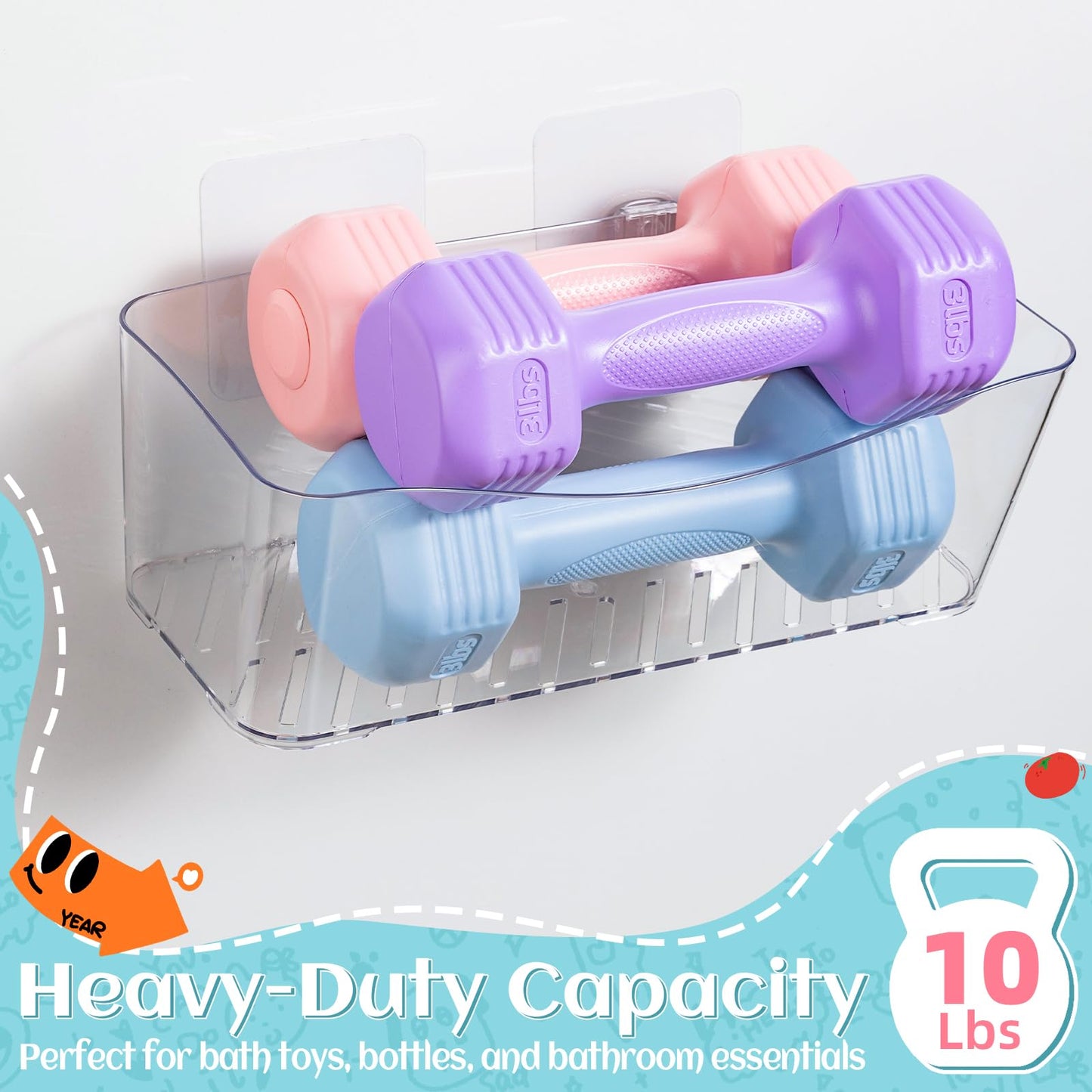 MIUKAA 2 Pack Large Bath Toy Storage Organizer, Clear Bath Toy Holder for Bathtub, Plastic Shower Toy Holder, Fast drainage, No Drilling Required, Easy to Install