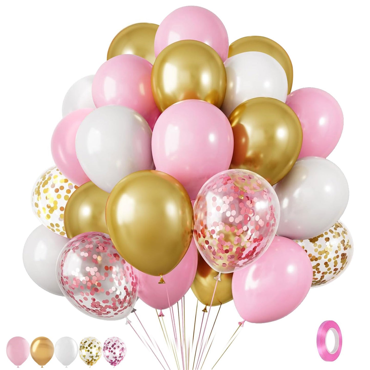 Pink Gold Confetti Latex Balloons Kit 35 pcs 12 inch Pink and White Balloon with Metallic Gold Confetti Balloons for Birthday Baby Shower Wedding Girl Birthday Party Decoration