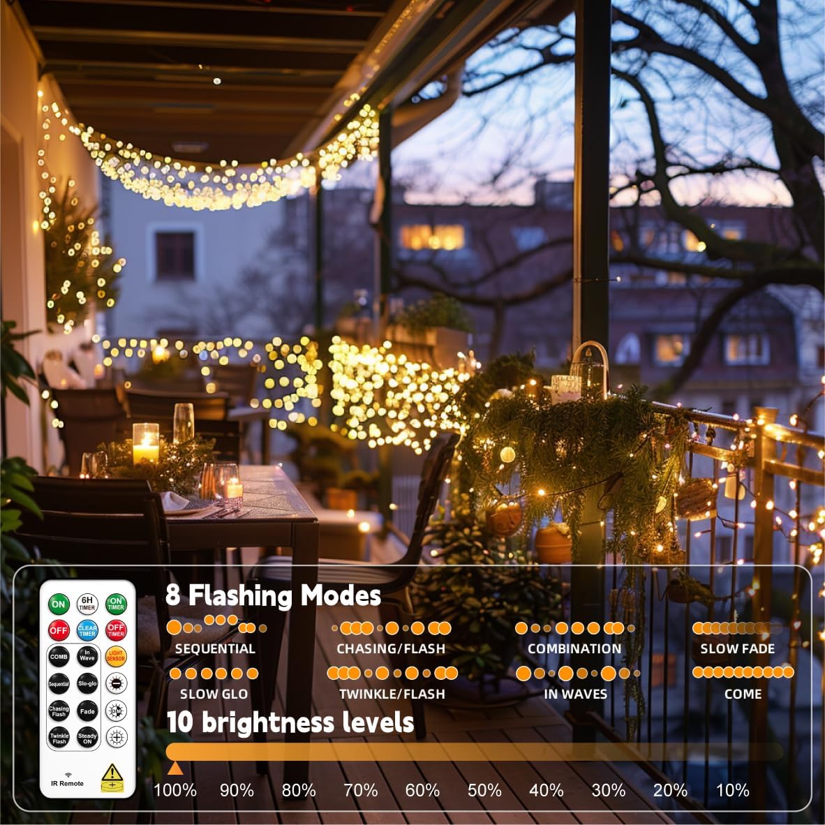 Skiennix 120L Twinkle Lights - 100 LED Rechargeable Outdoor Fairy Lights with Remote & Timer Bundle