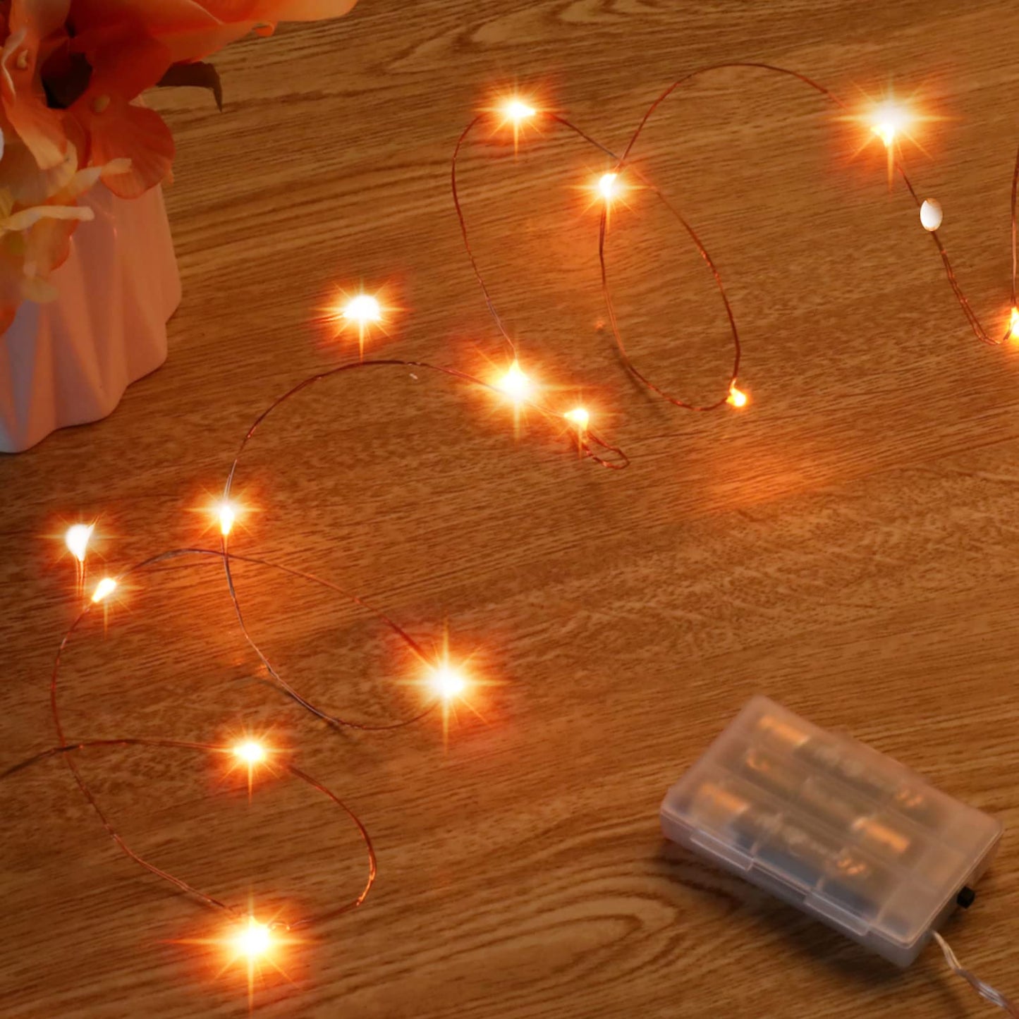 Ariceleo Mini Halloween Fairy Lights, 2 Pack Copper Wire Battery Operated LED String Lights for Bedroom, Christmas, Party, Decoration (5m/16ft Orange)