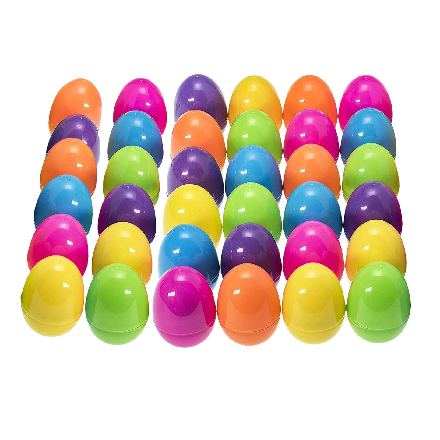 ROSAUI 36 Pack Large Fillable Easter Eggs (3.5"), Flat Bottom Plastic Eggs with Ribbons – Reusable Hanging Decor for Egg Hunts, Baskets & Holiday Displays