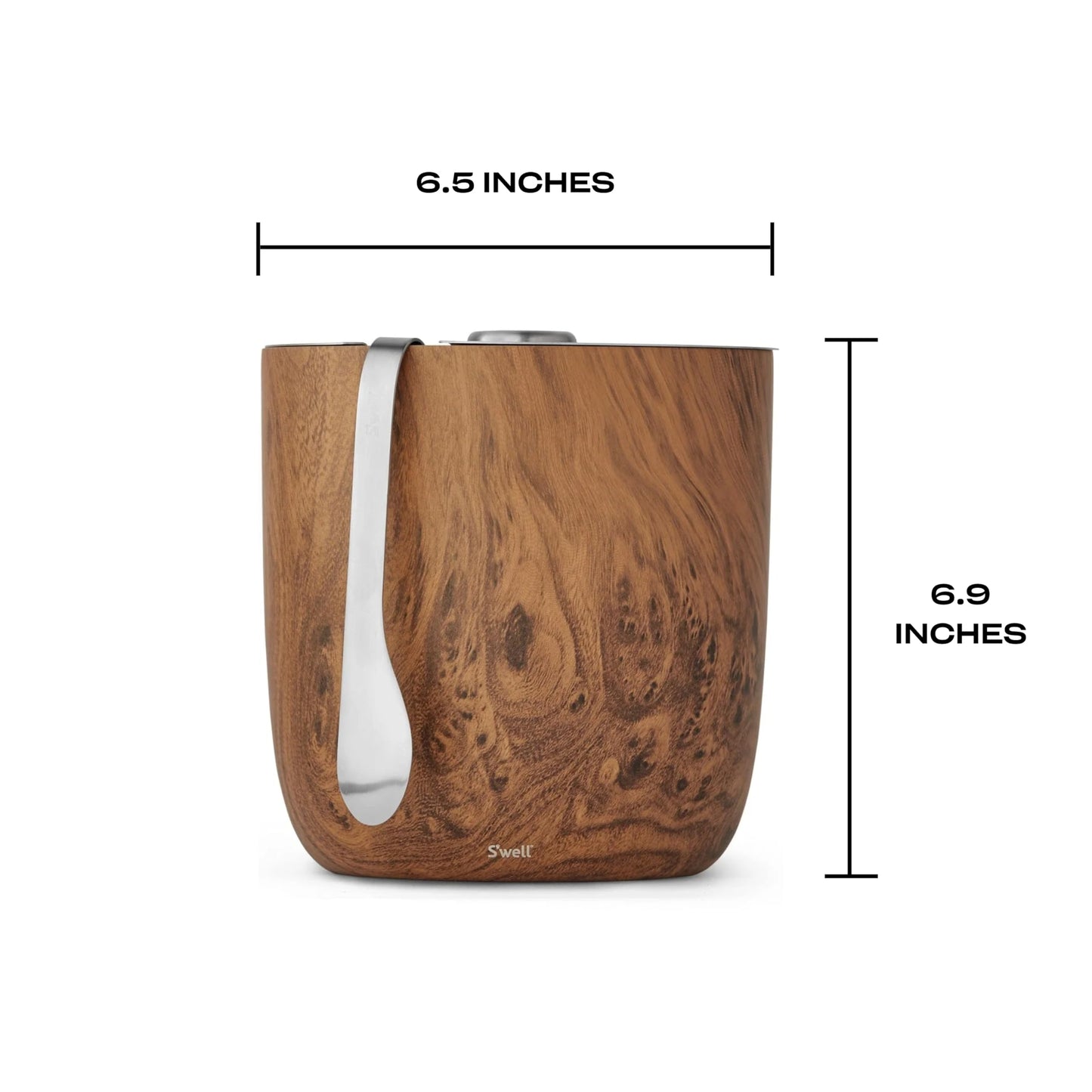 S’well Stainless Steel Ice Bucket with Tongs, 68oz Capacity, Teakwood Pattern Finish, Triple-Layer Vacuum Insulated to Keep Ice Colder Longer, BPA-Free Barware