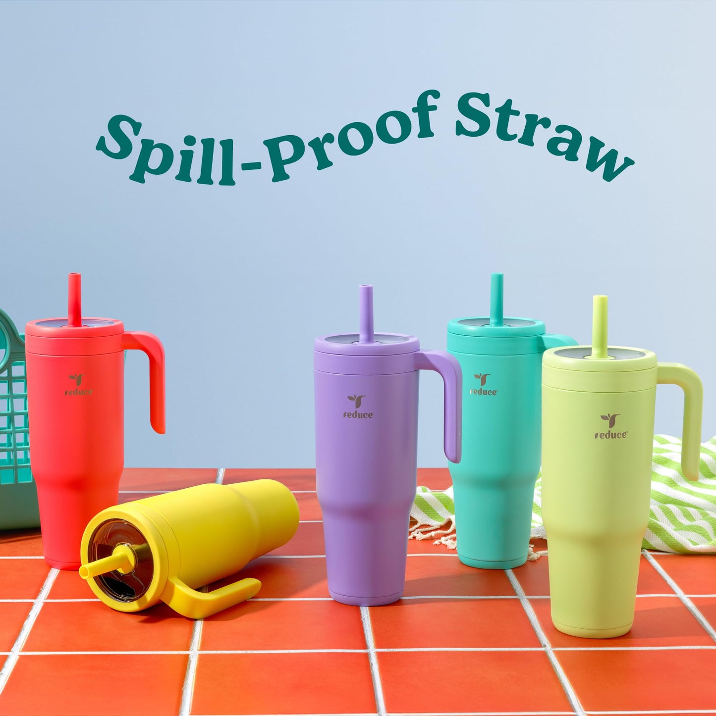 REDUCE Chiller Vacuum Insulated 40 oz Tumbler with Spill-Proof Silicone Straw - Sustainable Tritan Lid with Water Intake Markers - Soft Sit Base Travel Mug - Dishwasher Safe - Purple Punch