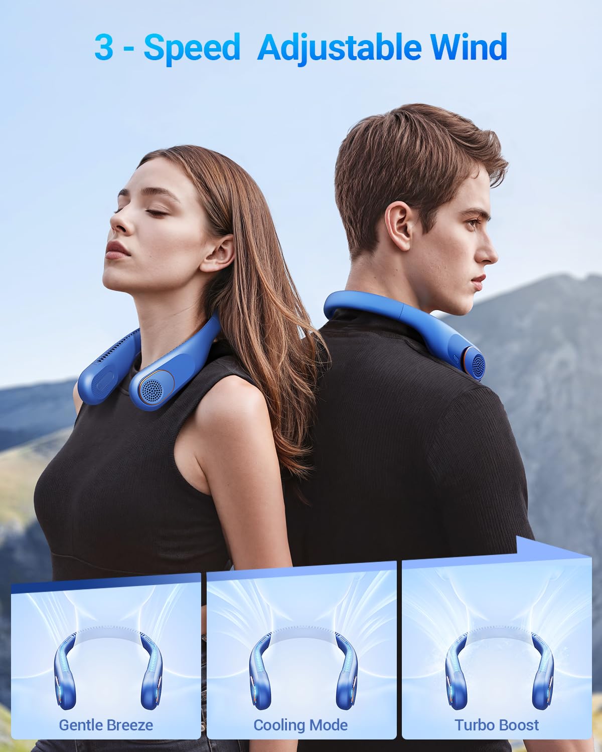 SWEETFULL Portable Neck Fan Bladeless Personal Fan 4000mAh Rechargeable Battery Operated Wearable Small Fan,360° Cooling Airflow, 3 Speed Neck Cooler for Women Men (5000mAh, Black) (Light White)