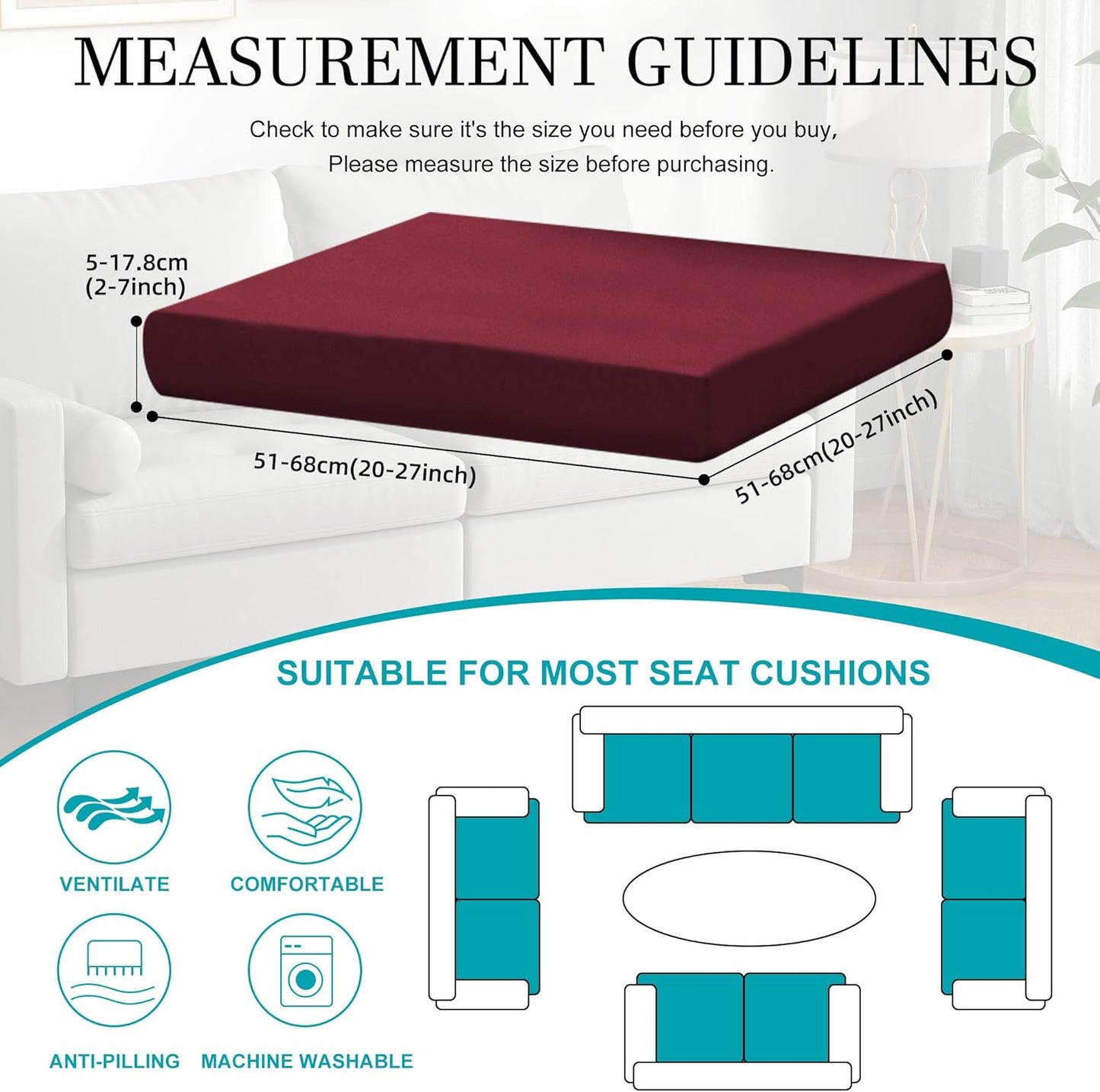 Skiennix 12-Piece Stretch Patio Cushion Covers - Washable & Reusable Outdoor Furniture Protectors | Wine Red