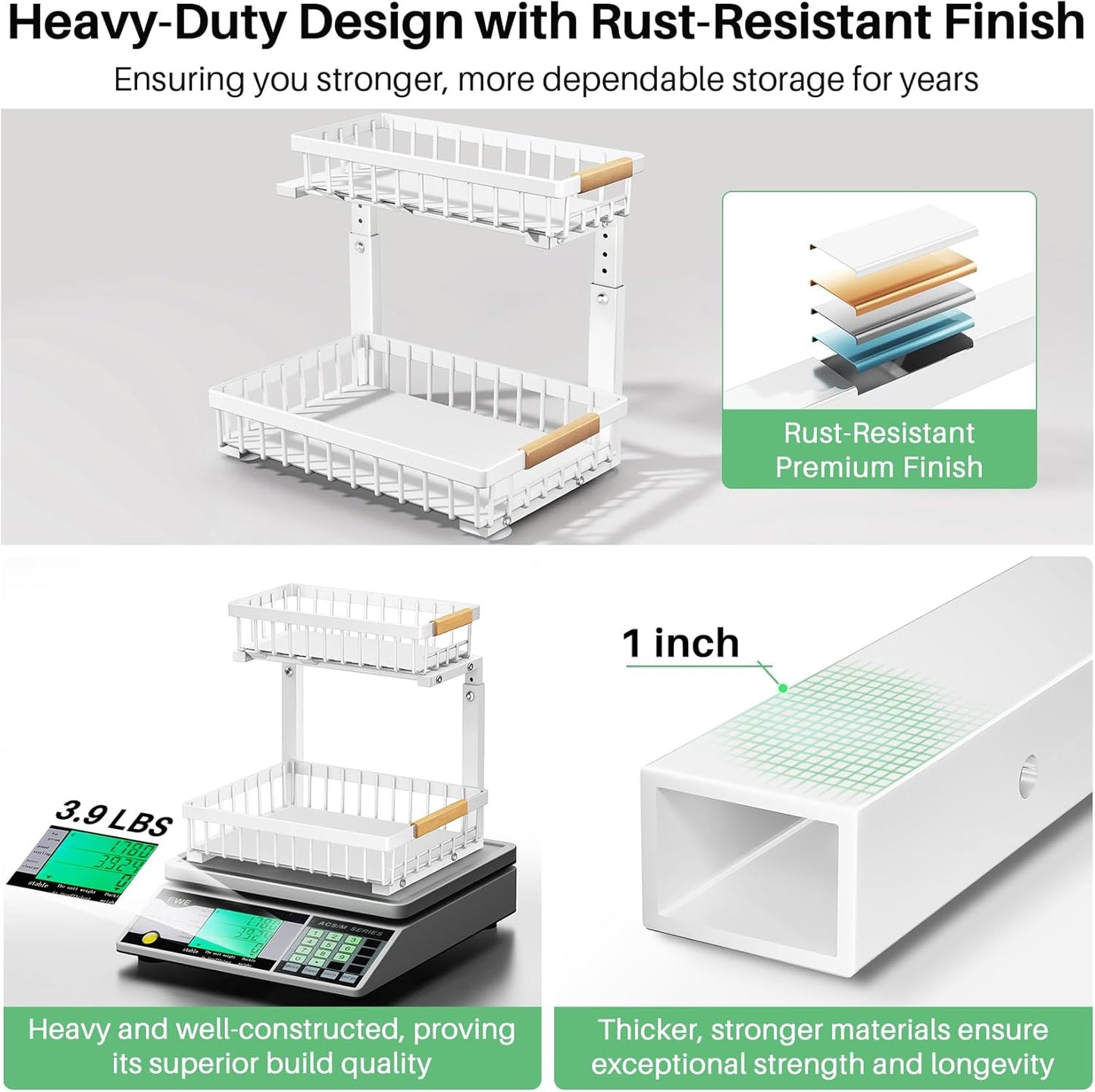 Kitstorack Under Sink Organizer - 2-Tier Metal Sliding Drawer for Kitchen & Bathroom Storage | White, 2 Pack