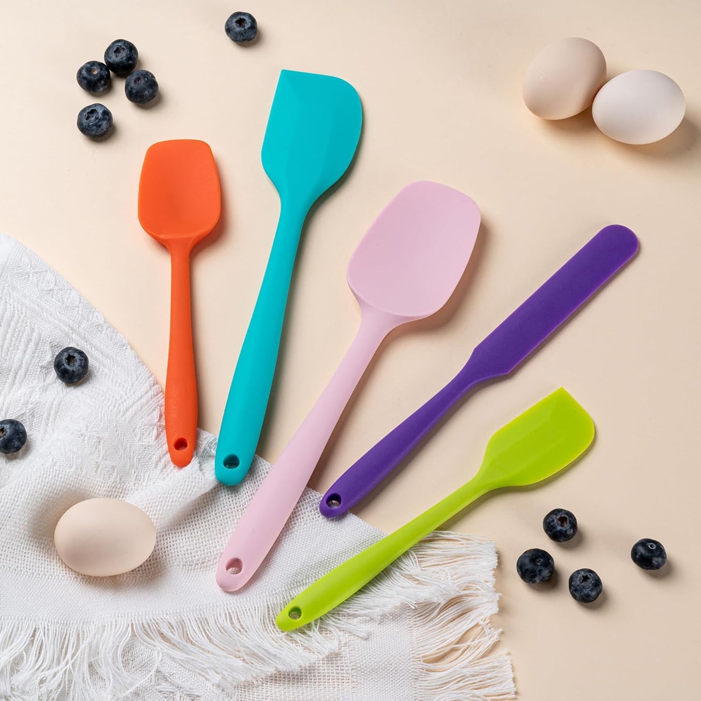 Skiennix Silicone Spatula Set - 5 Piece Food Grade Rubber Spatulas | High Heat Resistant, BPA-Free, Dishwasher Safe (Multicolor)