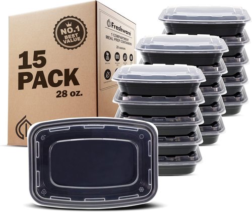 Freshware Meal Prep Containers - 15 Pack BPA-Free Food Storage with Lids | Stackable & Microwave Safe (28 oz)