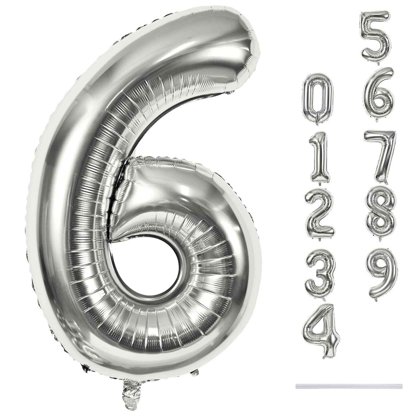 40" Silver Number 6 Balloon for Girls Boys, Large Self Inflating Helium Foil Number Balloons Set 0-9 for Women Men 6th 16th 60th Birthday Anniversary Wedding New Year Party Decorations Supplies