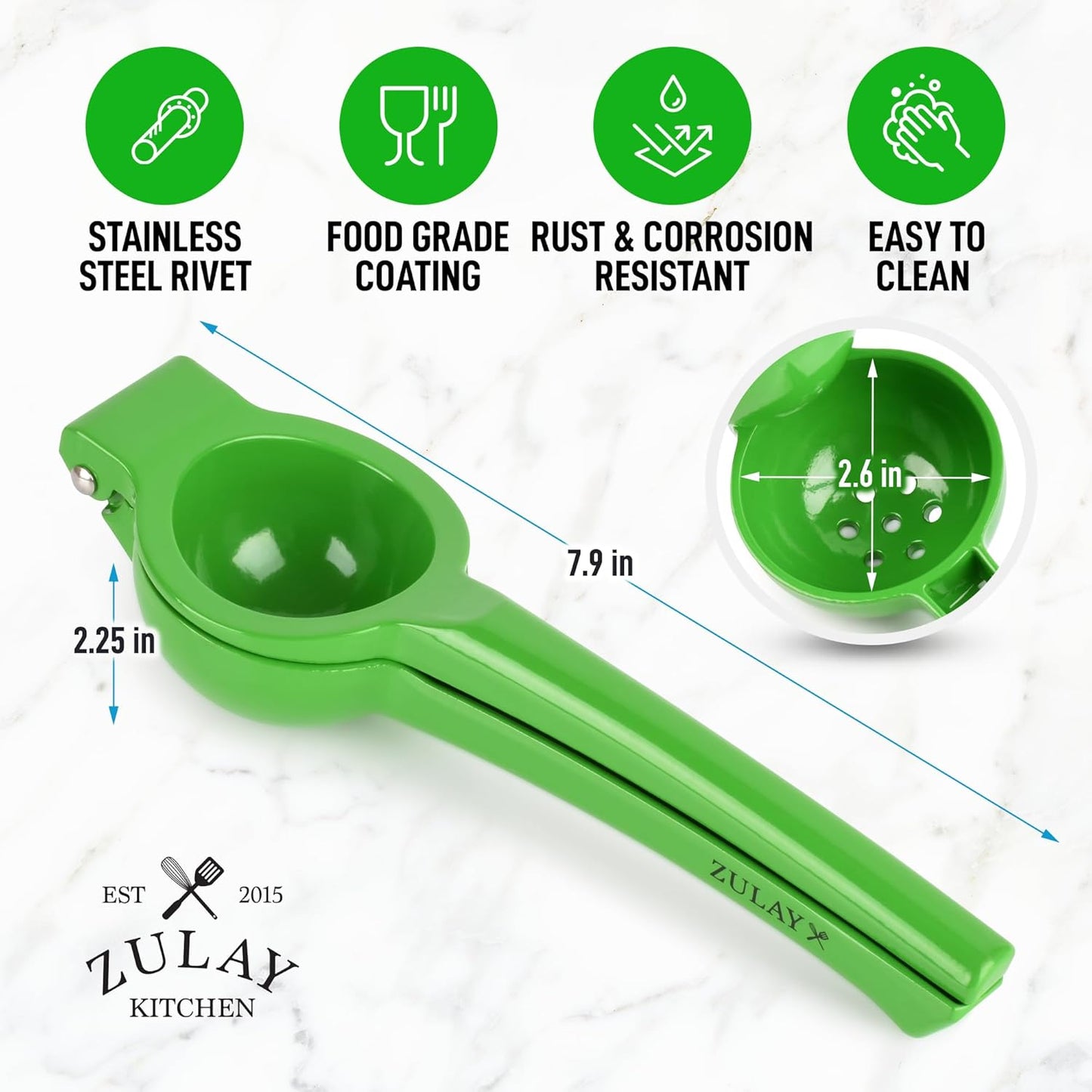 Zulay Metal Lime Squeezer - Heavy-Duty Citrus Juicer for Maximum Juice Extraction - Ergonomic Green Manual Press