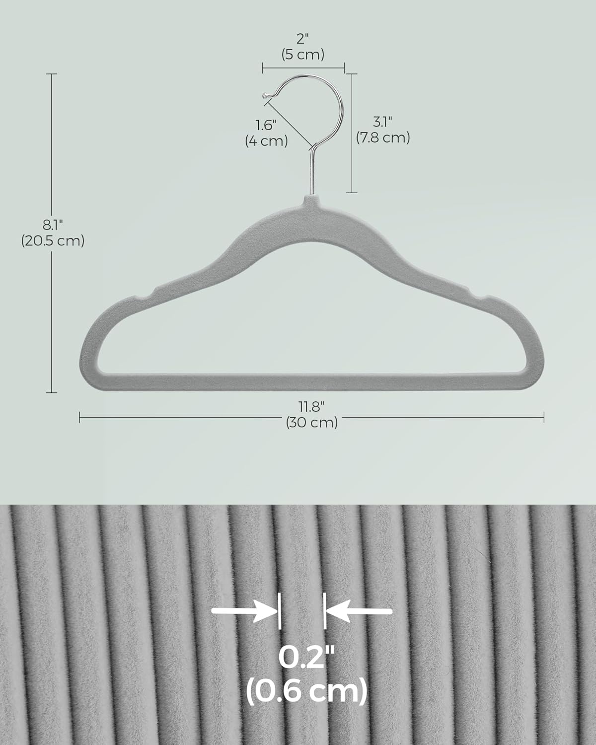 SONGMICS Velvet Baby Kids Hangers - Space-Saving Non-Slip Design with 360° Swivel Hooks | 50 Pack, Dove Gray
