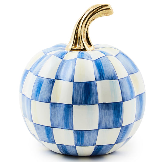 MACKENZIE-CHILDS Mini Pumpkin, Resin Halloween Home Decor, Blue-and-White Royal Check