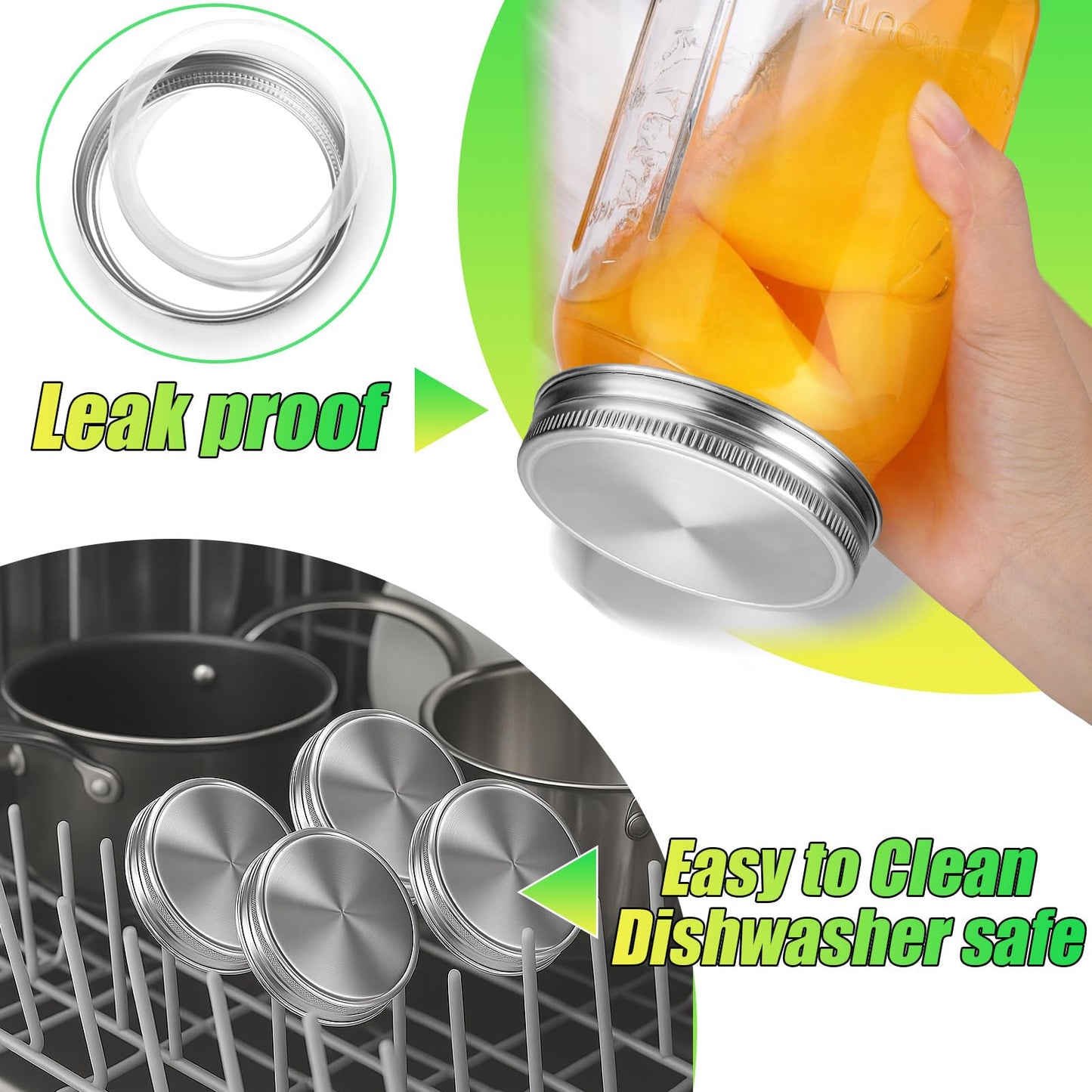 Palksky Mason Jar Lids Stainless Steel for Regular Mouth Mason Jar Lids, 4Pcs Rustproof Mason Jar Caps/Tops - Leakproof & Dishwasher Safe