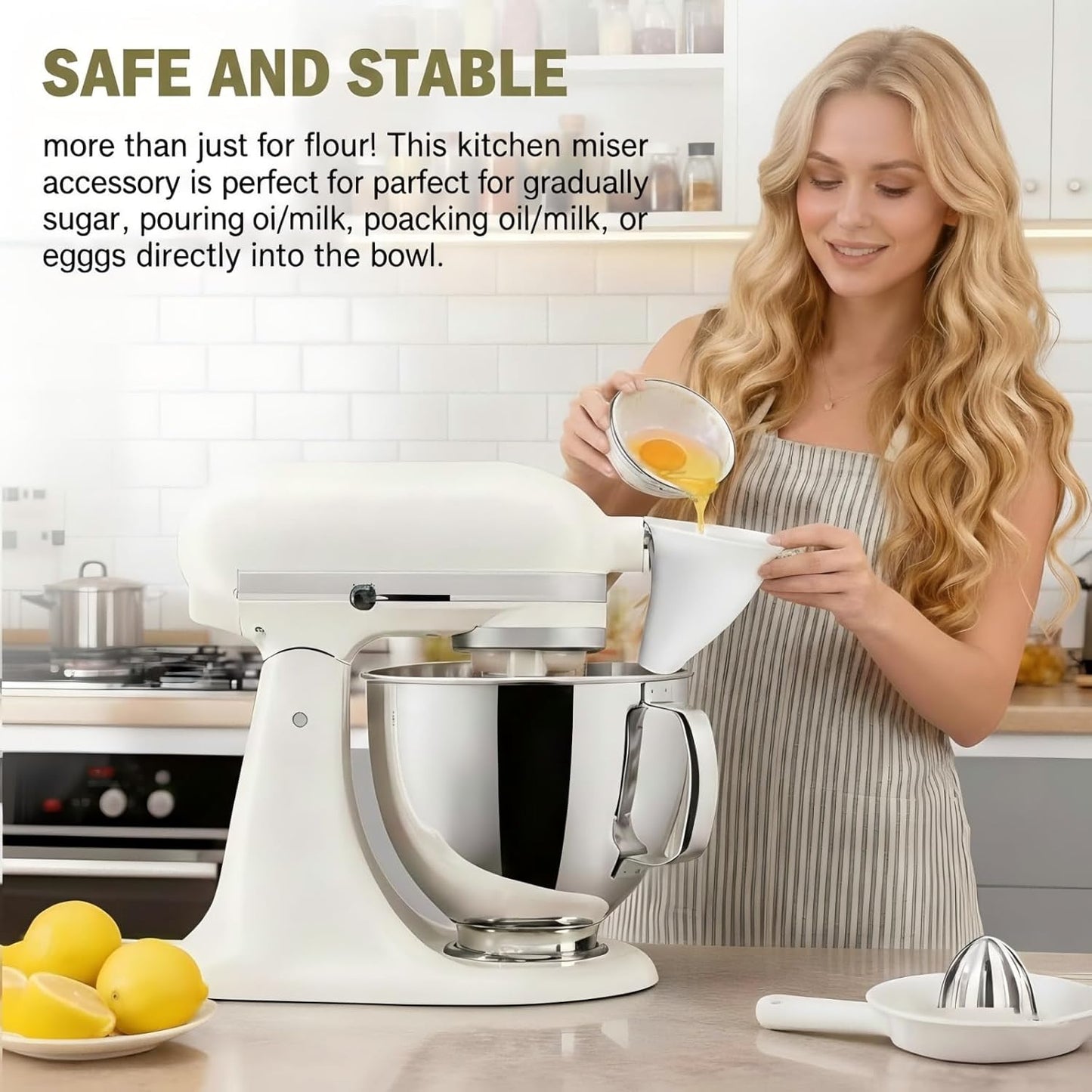 KitchenAid Flour Funnel - Easy-Pour Stand Mixer Attachment for 4.5–5 Qt Models | Dishwasher-Safe (White)