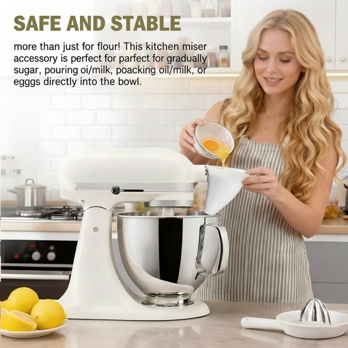 2 Pcs Flour Funnel for Kitchen Aid Mixer, Fit Tilt-Head 4.5–5 Qt Models, Stand Mixer Attachment, Easy-Pour Baking Accessory, Dishwasher-Safe & Easy to Clean (White)