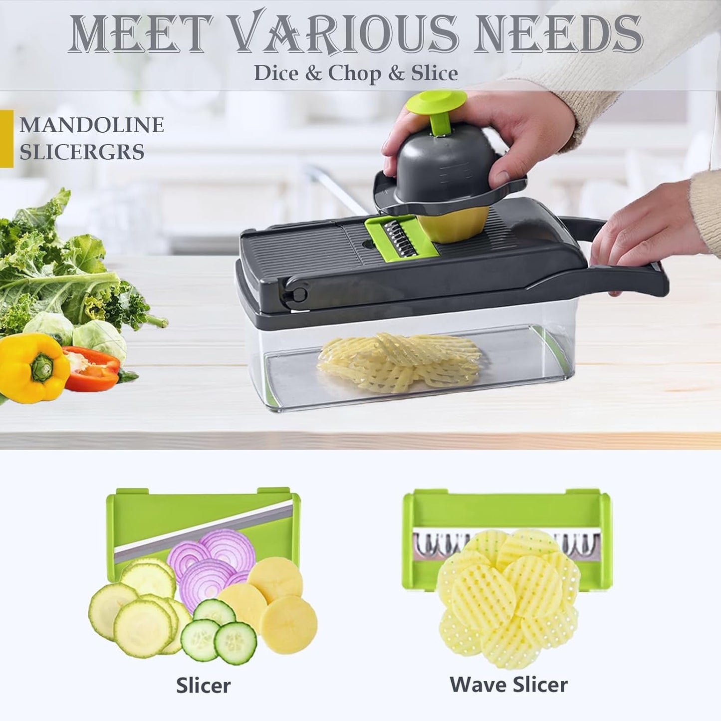 Skiennix Vegetable Chopper Dicer - Stainless Steel Mandoline Slicer & Grater for Veggies, Onion, Potato, Fruit