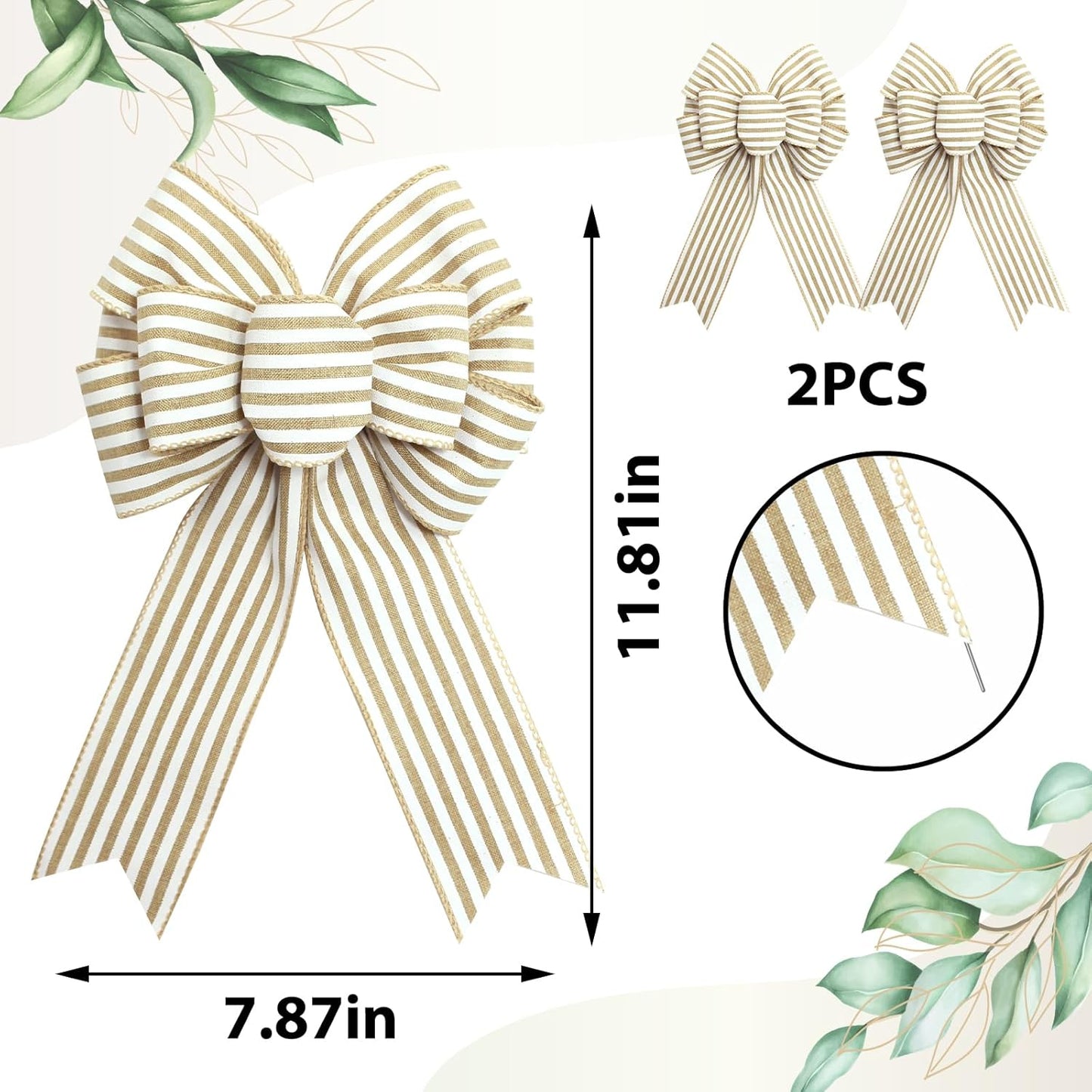 Regine Switzerland Natural Stripe Wreath Bows - Rustic Burlap Decorative Bows for Indoor/Outdoor Events