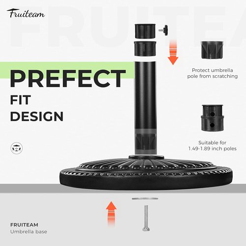 FRUITEAM 15" Round Patio Umbrella Base - Heavy Duty Pre-Filled Stand for Outdoor Use | Black Sun-Flower Pattern