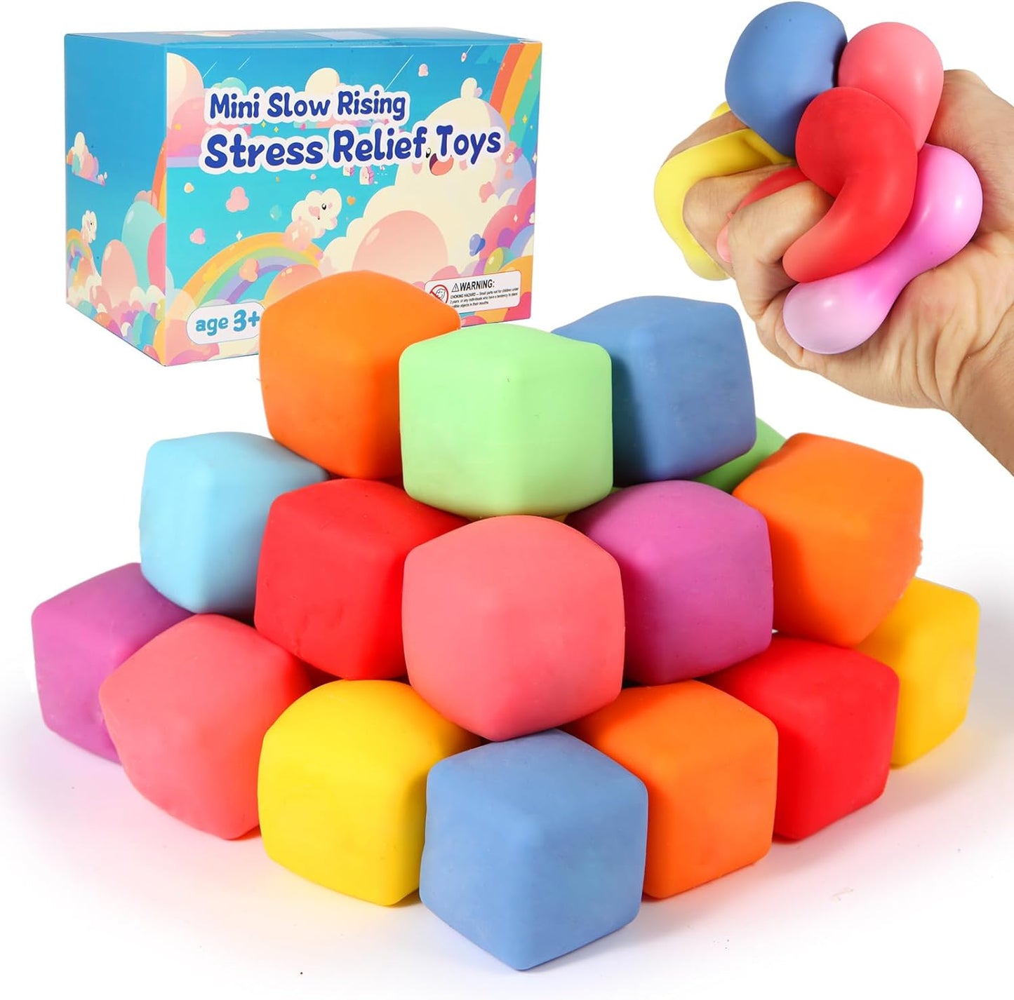 Skiennix 24 Pack Stress Cubes - Soft, Slow Rising Fidget Toys for Anxiety Relief | Perfect Classroom Party Favors