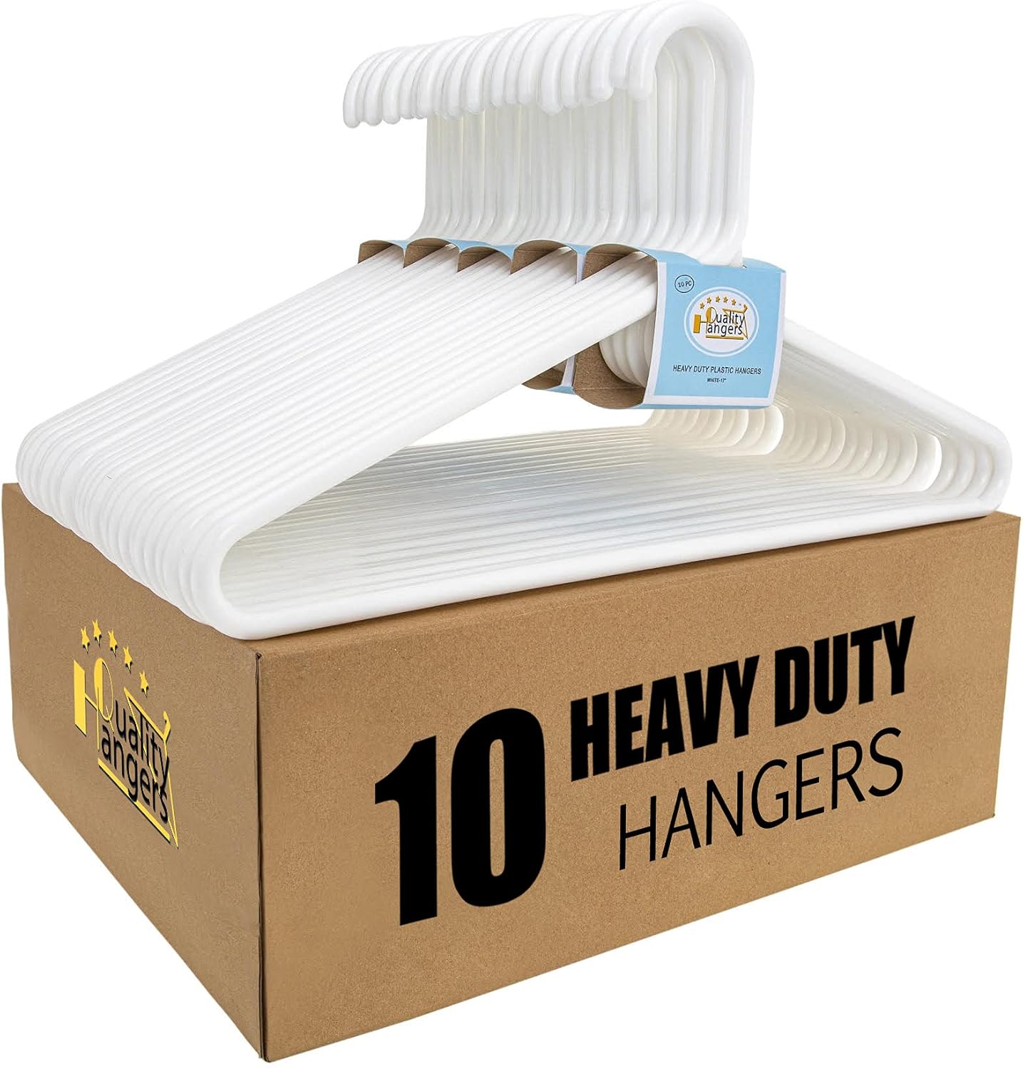 Quality White Plastic Hangers - Heavy Duty 10-Pack for Clothes & Accessories | Thick Standard Closet Hangers
