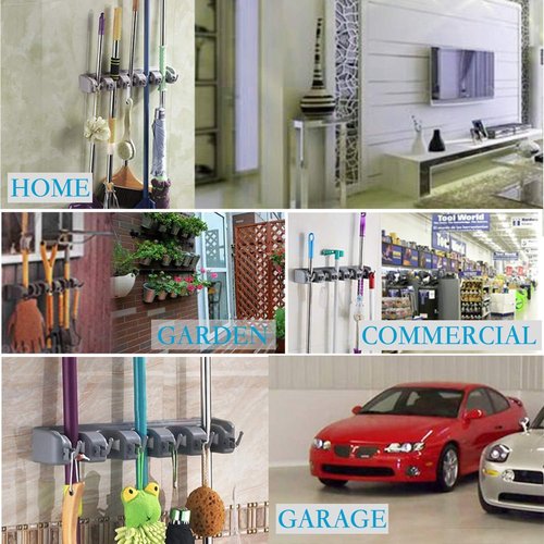 HYRIXDIRECT Broom Hanger - Heavy-Duty Wall Mount Organizer for Mops & Garden Tools | Ideal for Garage & Laundry Room