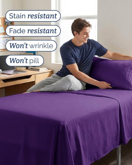 Comfy Twin XL Sheet Set by [Brand Name] - Breathable Cooling Bed Sheets | Ultra-Soft, Deep Pockets, Wrinkle-Free - Purple