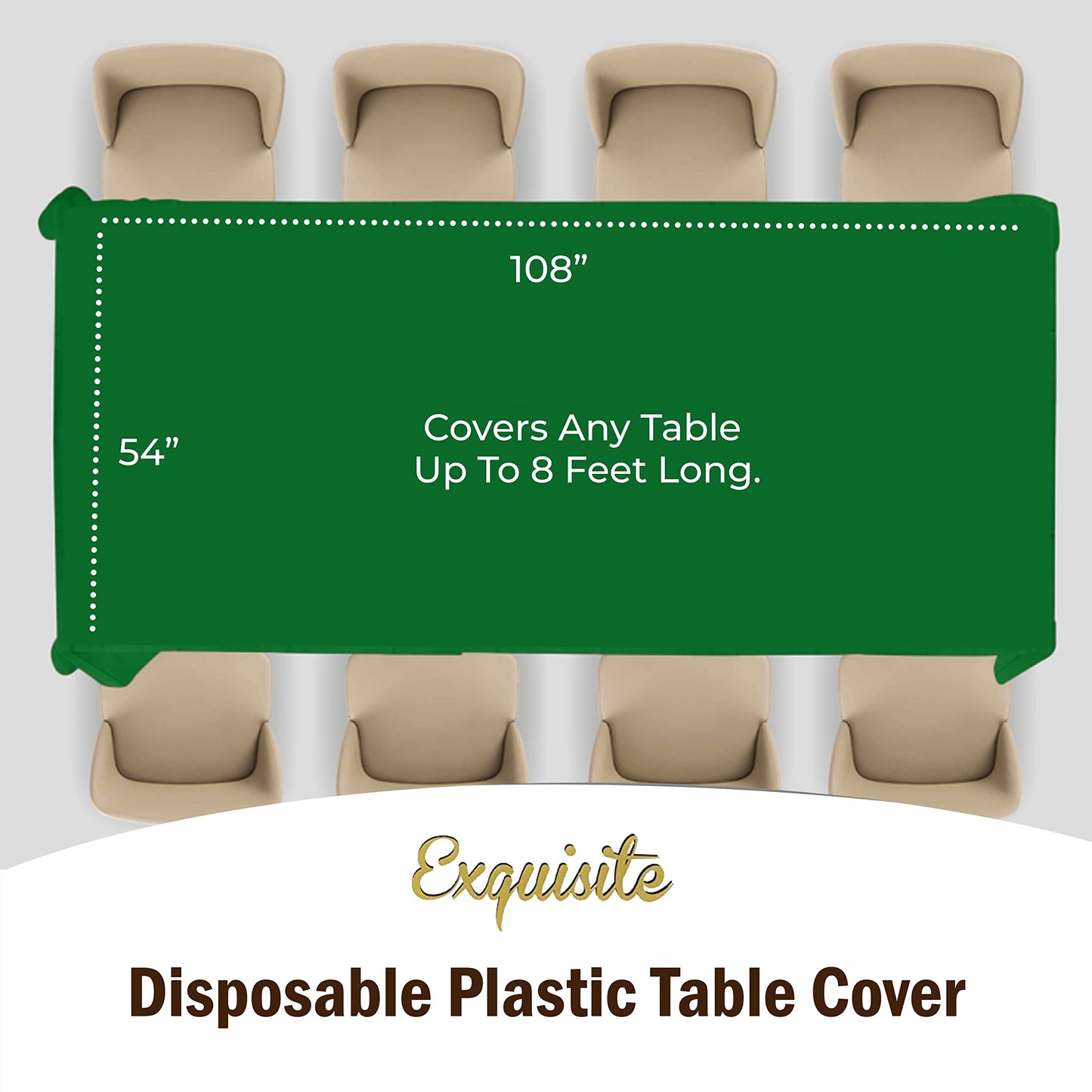 Party Solids Emerald Green Rectangular Plastic Tablecloth - 54x108 Inch, Pack Of 24