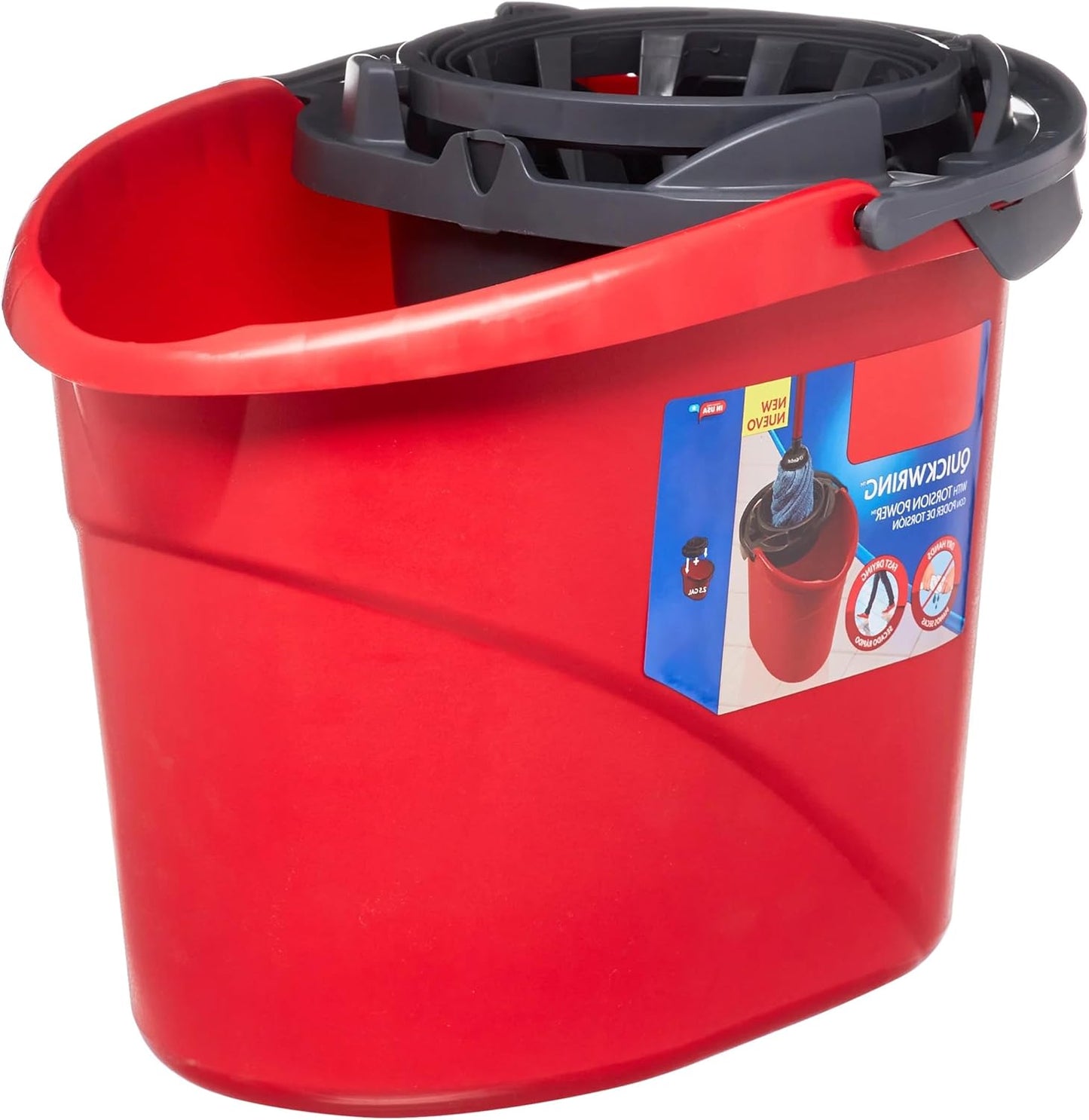 Quick Wring | 2.5 Gallon Mop Bucket with Efficient Wringer - Vibrant Red Color