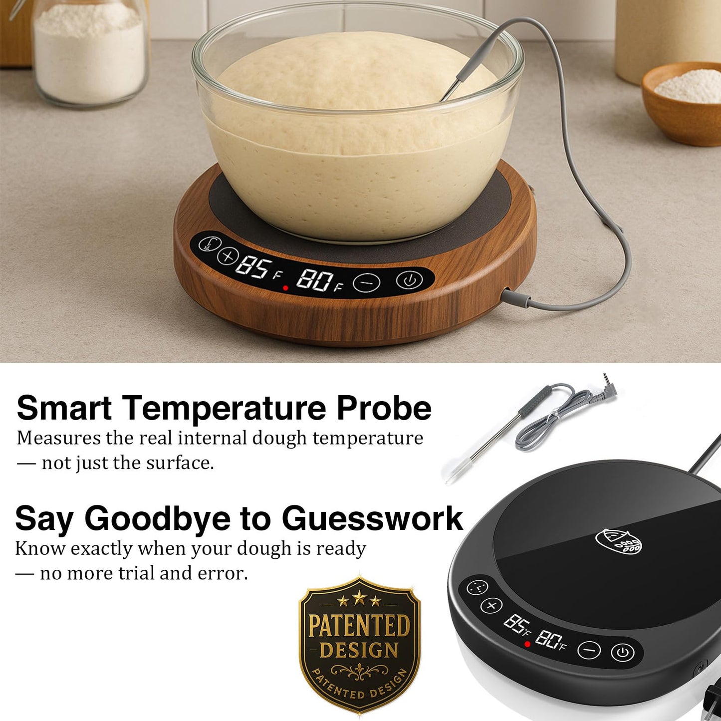 Risecret Pro 2026 Larger Sourdough Starter and Dough Warmer– Upgraded with Real-Time Dough Probe, Dual-Temp Display, 70-110°F Precision Control, 24H Timer Game Changer for Home Bakers Black