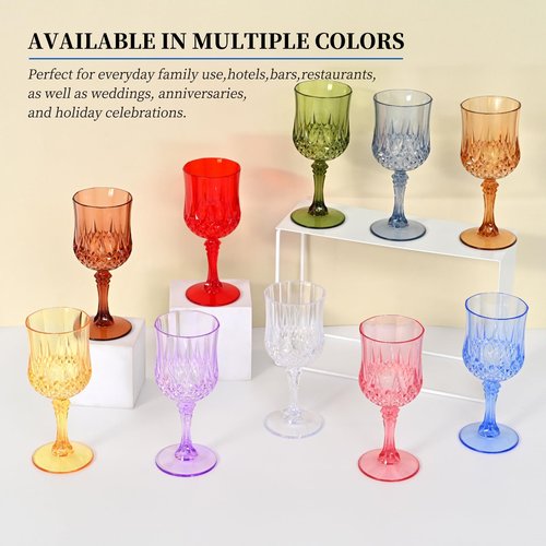 EVSGSONL 48Pack Blue Plastic Wine Glasses,Vintage Plastic Goblets for Parties, Dusty Blue Drinking Glasses Crystal Water Goblets Reusable for Wedding Reception, Grand Event Party Supplies