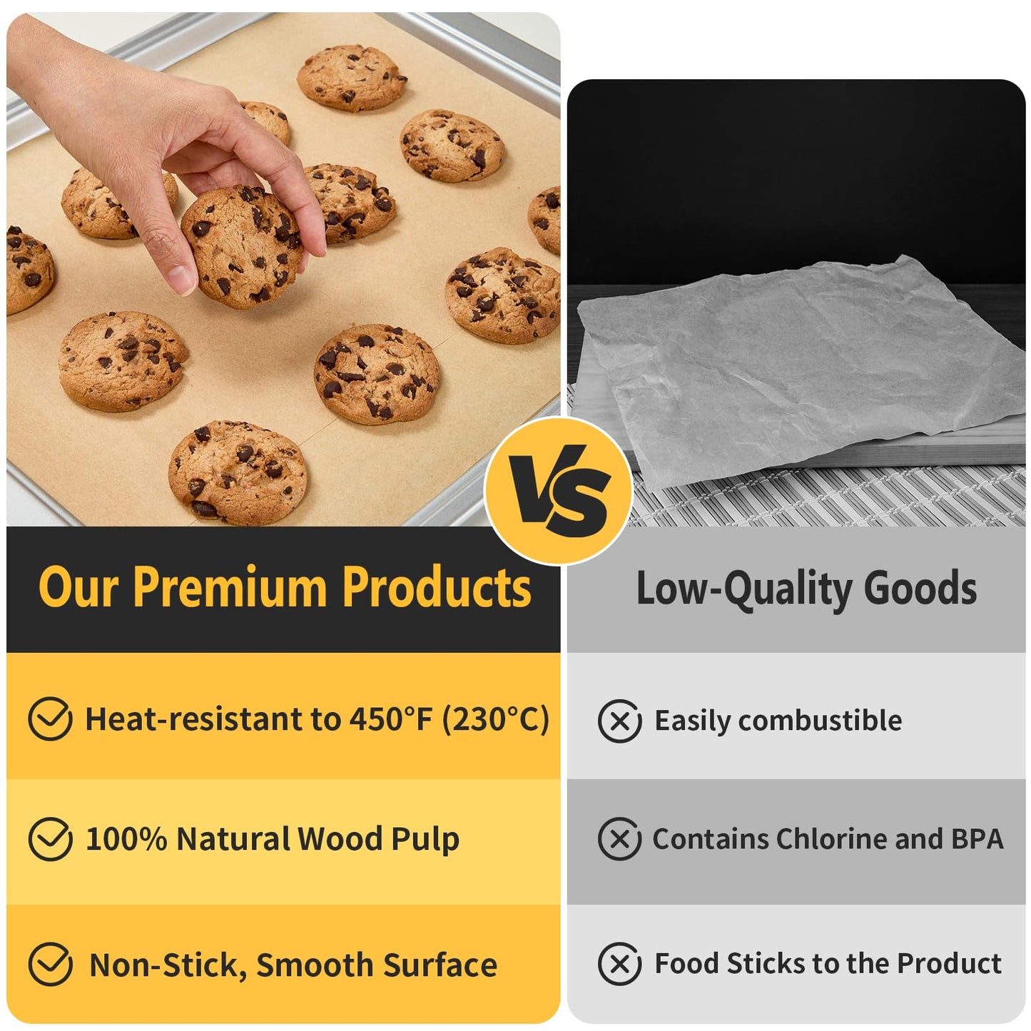 Parchment Paper Sheets, 9x13 In 120PCS Non-Stick Parchment Paper for Baking, Baking Enthusiasts, Withstands Temperatures up to 450°F, 100% Natural Wood Pulp