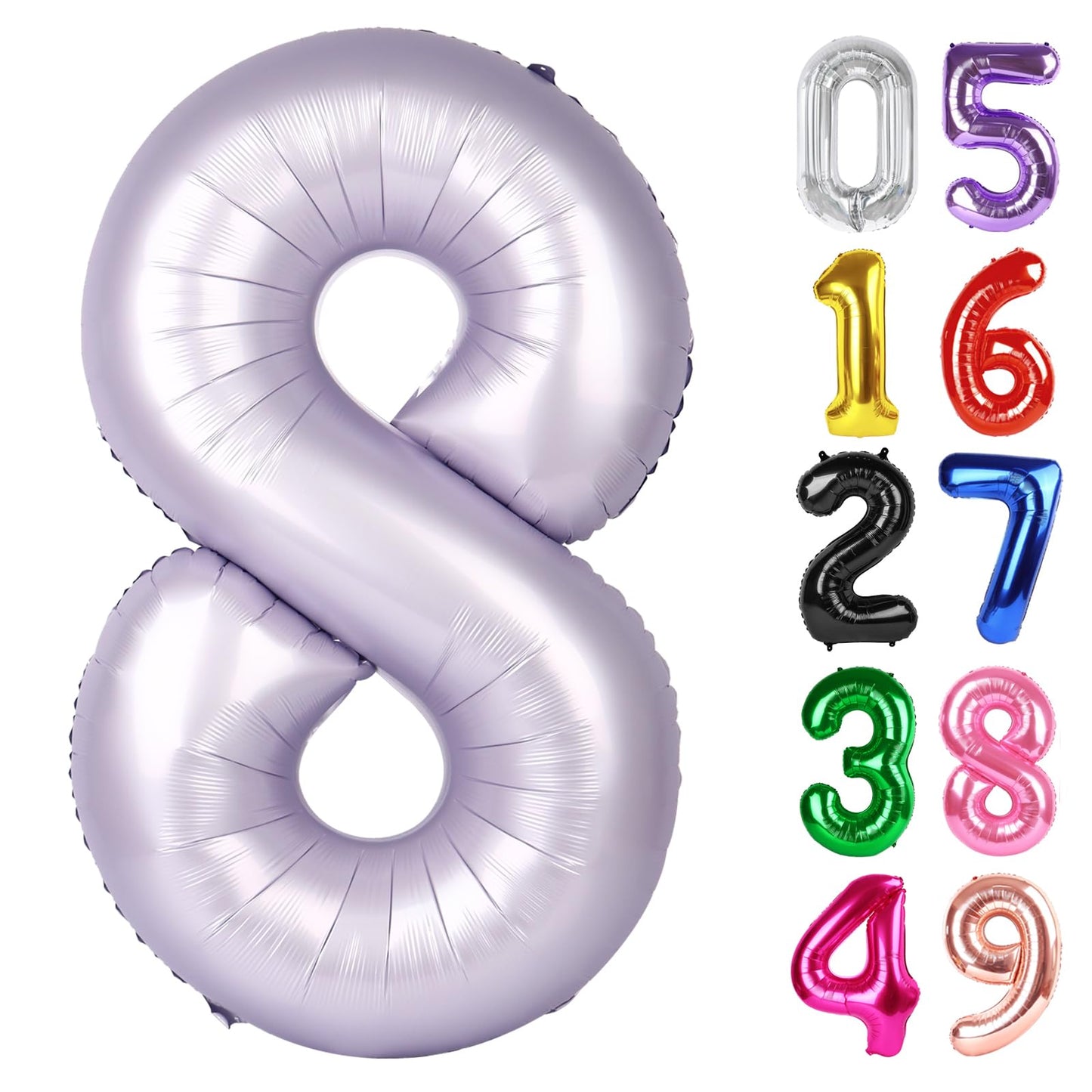 Lilac Number 8 Balloon 40 Inch, 8th Birthday Party Decorations for Children, Giant 8 Foil Balloon for Party Supplies