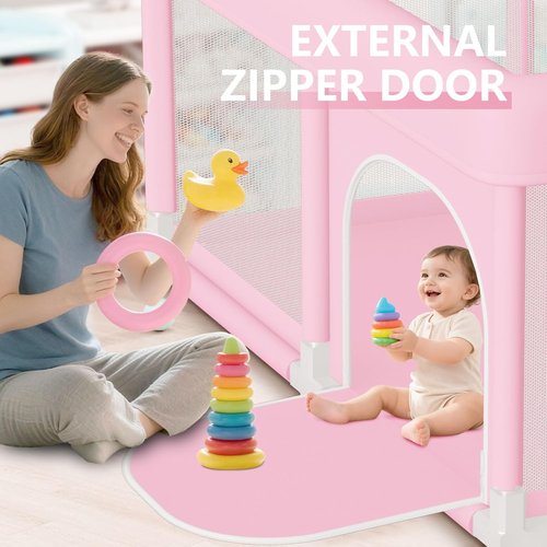 Hiaksedt Large Baby Playpen - 74"x50" Pink Play Pen for Babies & Toddlers | Safe, Soft, Skin-Friendly Fabric with Zipper Gates