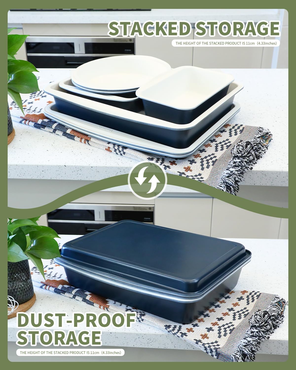 Skiennix Ceramic Nonstick Baking Pans Set - 30 PCS Stackable Bakeware, 550°F Oven Safe, Dishwasher Safe, Blue