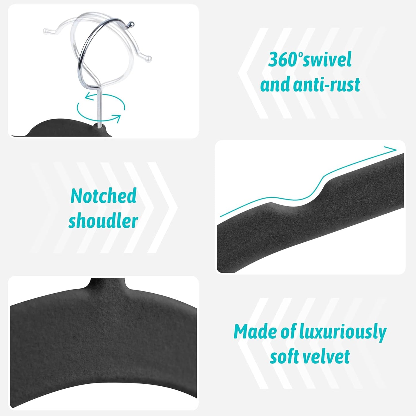 Sishynio Premium Velvet Hangers - Space-Saving Non-Slip Closet Organizer, 30 Pack in Black