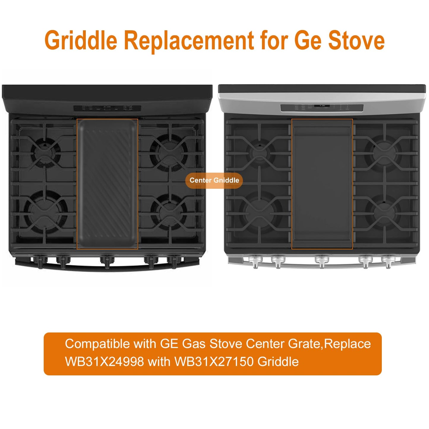 UPGRADED WB31X24738 Cast Iron Griddle Replacement for GE Gas Range, 9×19.5 Inch Nonstick Center Griddle, Food Grade Flat Cooktop Plate for GE Stove Parts